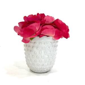 Pink Faux Flower Arrangement in Ceramic Hobnail Vase Decor